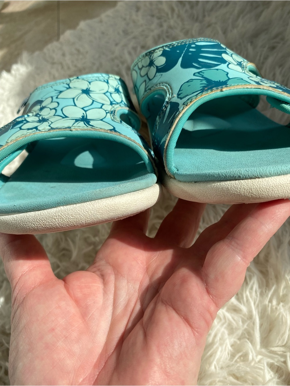 Spenco Adjustable Comfort Sandals Blue Tropical Floral Hook & Loop Woman’s 8 - Picture 6 of 12